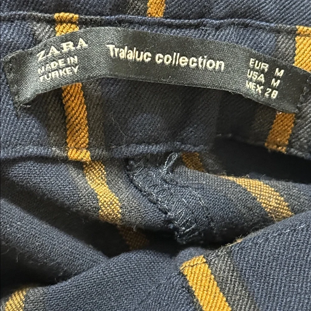 Zara Dark Navy Orange Striped Paperbag Tie Waist Ankle Cropped Pants Sz M - Picture 9 of 10